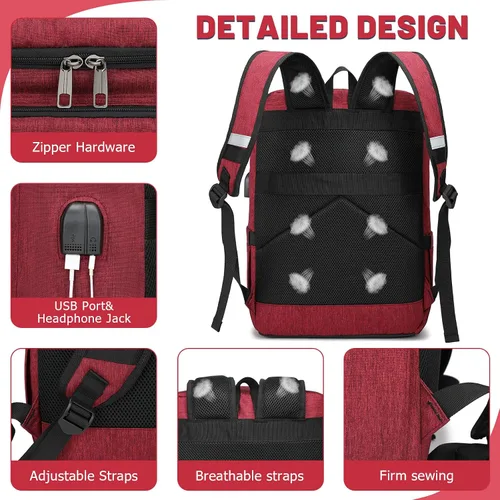 Miniatura 4 de YALUNDISI - Mochila vintage con puerto de carga USB para mujeres y hombres para laptop y viajes, Negro, 15,6 pulg.