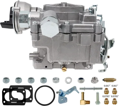Miniatura 6 de Carburador marino de 2 barriles de carbohidratos para motores Mercruiser 3.0L 2.5L 4 CYL con chorros de estrangulador eléctrico, varillaje largo