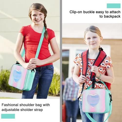 Miniatura 6 de Lonchera para niños y niñas, bolsa de mano aislada con diseño de arco iris, a prueba de fugas, térmica, reutilizable, para la escuela, la oficina