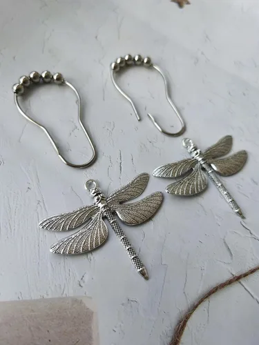Miniatura 4 de Ganchos para cortina de ducha de baño de libélula, anillos de curain de ducha a prueba de óxido, juego de accesorios decorativos de baño, decoración
