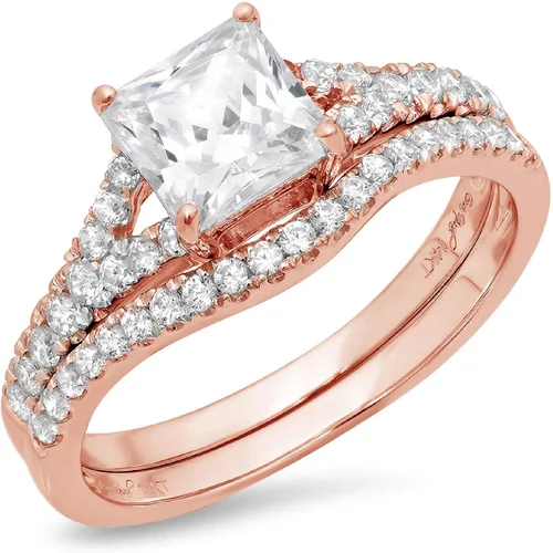 Miniatura 4 de Clara Pucci Juego de anillos de compromiso de zafiro blanco creado en laboratorio de 2.01 quilates con diseño solitario de corte princesa