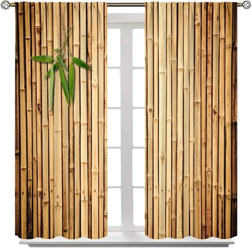 Miniatura 8 de Cortinas con estampado de bambú, tallos y hojas de bambú, temática oriental natural, oscurecimiento de habitación, ventana, ventana, cortina