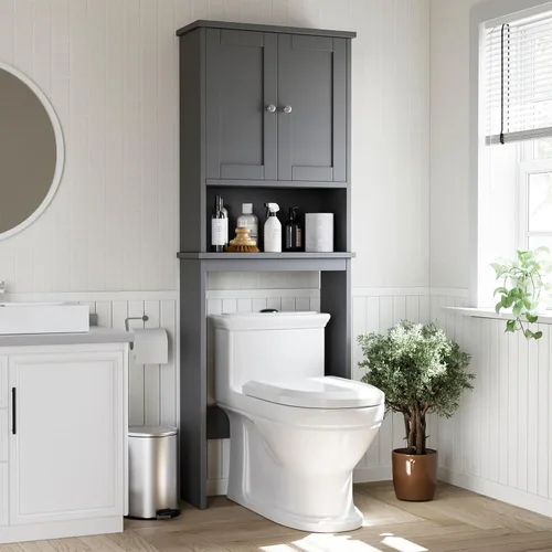 Miniatura 8 de Shintenchi Gabinete de almacenamiento sobre el inodoro, baño sobre el estante del inodoro, organizador de estante ajustable para baño con barra