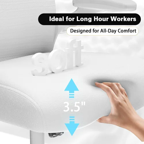 Miniatura 4 de Silla de escritorio de oficina con soporte lumbar ergonómico, cojín de asiento extra grueso, brazos abatibles, respaldo de malla transpirable, silla