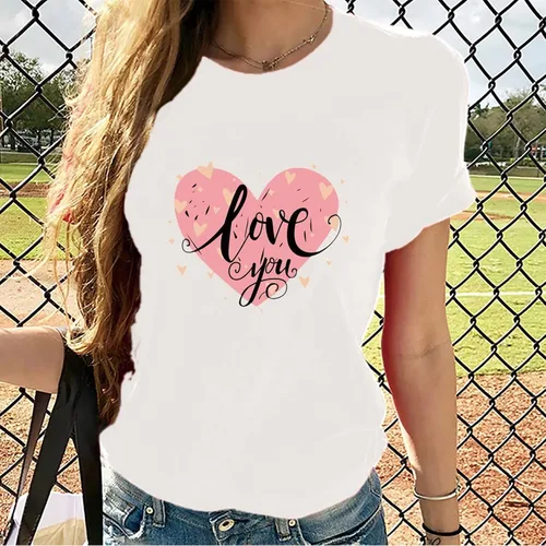 Miniatura 49 de Camisetas de manga corta con estampado de corazón para mujer, camisetas de ajuste regular, linda y divertida, ropa de regalo 2023