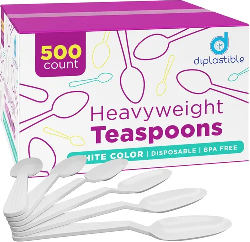 Miniatura 2 de 500 unidades – Cucharas de té de plástico blanco desechables de peso pesado Cucharas de postre de plástico Ideales para celebraciones, fiestas
