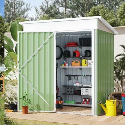 Miniatura 7 de AECOJOY Cobertizo de almacenamiento al aire libre de 5 x 3 pies, pequeño cobertizo de metal con puerta con cerradura, almacenamiento de utilidad