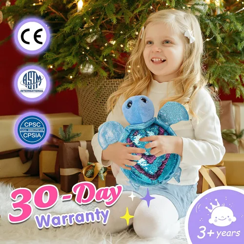 Miniatura 6 de Animal de Peluche de Tortuga Marina con Lentejuelas Reversibles, Juguete de Felpa Suave y Brillante de la Vida Oceánica, Almohada Decorativa