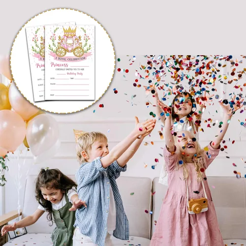 Miniatura 4 de Invitaciones de cumpleaños de princesa con sobres, tarjeta de invitación de fiesta real para niñas, tarjetas de invitaciones rosadas y doradas
