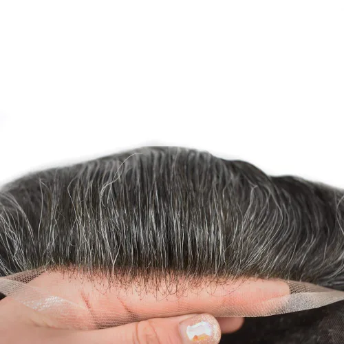 Miniatura 52 de Toupee para hombres nudos blanqueados hombres toupee hairpieces europeo virgen sistema de reemplazo de cabello humano suave encaje francés hombres