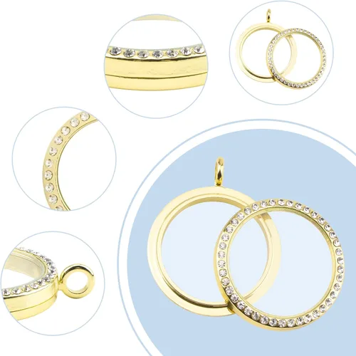 Miniatura 3 de WANDIC Abalorios de fotos con diamantes de imitación, 4 piezas de oro redondo de memoria, colgante de ramo de boda nupcial para foto o decoración