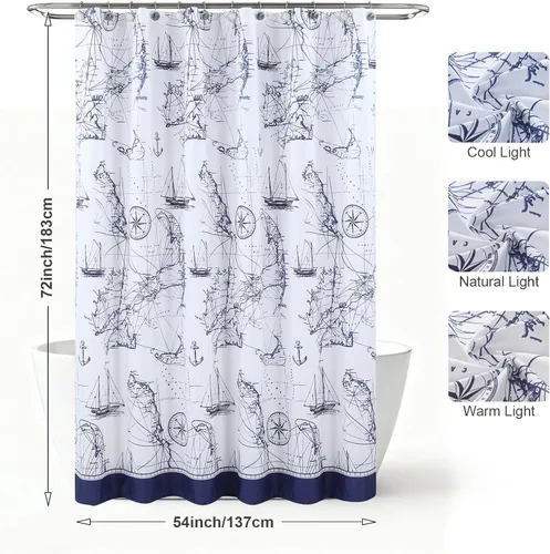 Miniatura 6 de Cortinas de ducha náuticas de aviación, cortina de ducha de tela, cortinas de ducha azul marino para baño, cortinas de baño impresas, cortinas