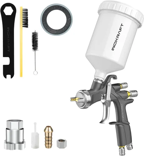Miniatura 8 de InoKraft D1 LVLP Pistola de rociado de aire Premium Kit, fácil de usar, pistola de pintura para coches y pintura DIY para el hogar, boquillas