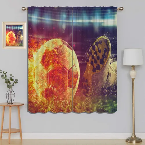 Miniatura 13 de Cortinas opacas de fútbol para niños y niñas, decoración de oscurecimiento de habitación, defensor en deslizamiento, intentos de detener una bola