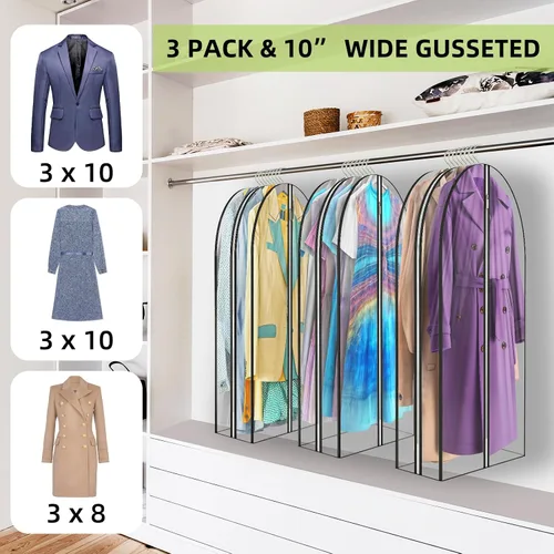Miniatura 2 de Bolsas de ropa transparentes con fuelle de 12 pulgadas para colgar ropa, bolsas de traje de 60 pulgadas para almacenamiento de abrigos, vestidos