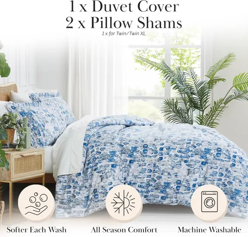 Miniatura 2 de Southshore Fine Living, Inc. Juego de Funda de Edredón Tamaño Queen Azul Abstracto, – Ropa de Cama Full/Queen de Fácil Cuidado – Incluye 1 Funda
