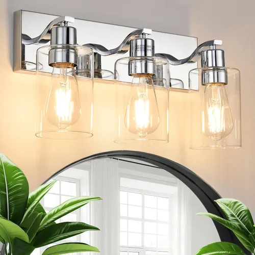 Miniatura 10 de 2 Luces de Iluminación para Baño, Accesorios de Iluminación de Tocador en Bronce Cepillado con Soporte de Vidrio Transparente de 33cm, Lámparas