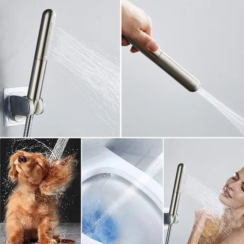 Miniatura 4 de Cabezal de ducha de mano con manguera extra larga y soporte de pared cromado pulido Cromo+manguera extra larga