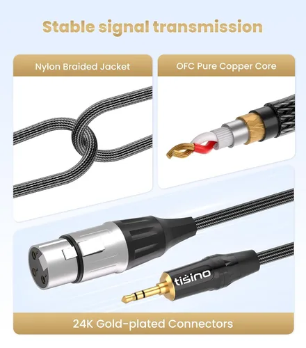 Miniatura 4 de Tisino Adaptador de cable equilibrado XLR a 0.138 in, chapado en oro XLR hembra a mini jack auxiliar mono cable de audio mono para escopeta