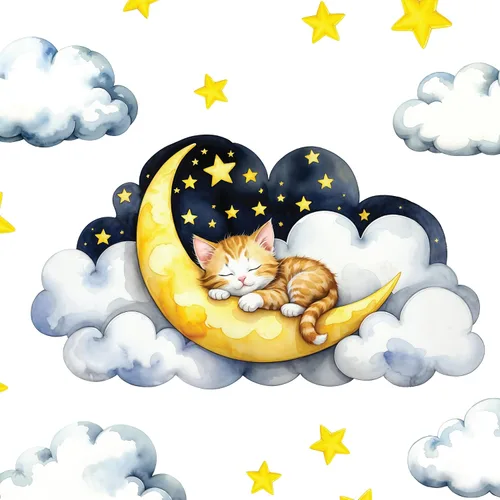 Miniatura 11 de Calcomanía de pared extraíble – Conejito dormido en la nube con luna y estrellas Juego de calcomanías de tela grande para guardería o habitación