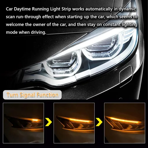 Miniatura 2 de Tira de Luz LED para Faros Delanteros, Tubo de Luz de Tira de 23.6 Pulgadas Impermeable Secuencial con Señal de Giro Fluida, Tira LED DRL Luz