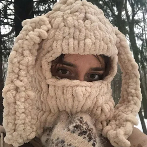 Miniatura 2 de Pasamontañas de punto con orejas para adultos, novedad de conejo, cubierta de cara completa, gorro de invierno divertido con orejas de conejo, lindo