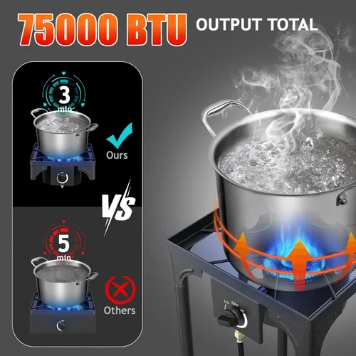 Miniatura 4 de Karl home Estufa de gas propano de 1 quemador para cocinar al aire libre, cocina de campamento de 75,000 BTU con patas extraíbles y regulador PSI