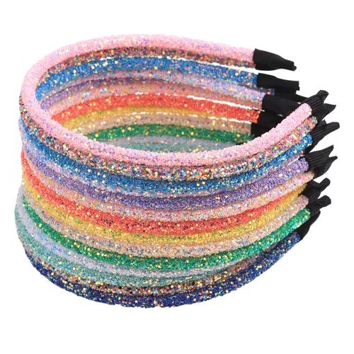 Miniatura 11 de XIMA 10 diademas de plástico con lazo de lentejuelas brillantes para niños, accesorios para el cabello Combinados