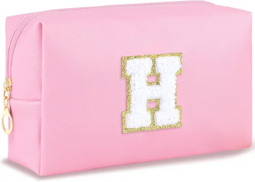 Miniatura 129 de URSKYTOUS Regalos para niñas, bolsa de maquillaje con inicial, bolsa de cosméticos personalizada con cremallera, bonita bolsa de aseo de viaje, Azul