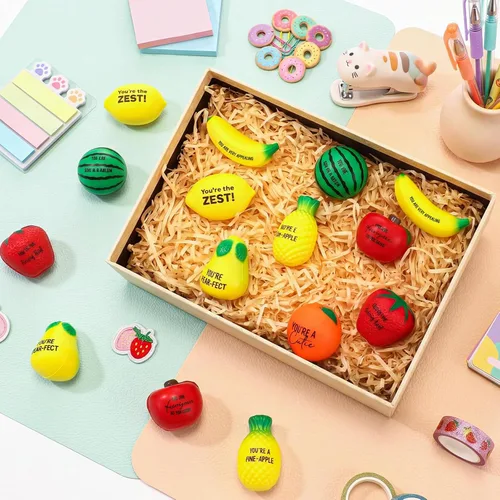 Miniatura 6 de Outus Bolas de estrés de frutas a granel, bolas inspiradoras para apretar para el regreso a clases, regalo para estudiantes para profesores
