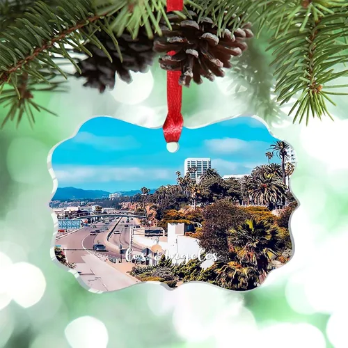 Miniatura 24 de Adornos de Navidad de California Estados Unidos, paisaje urbano de Los Ángeles, adornos de árbol de Navidad, adornos de Navidad personalizados