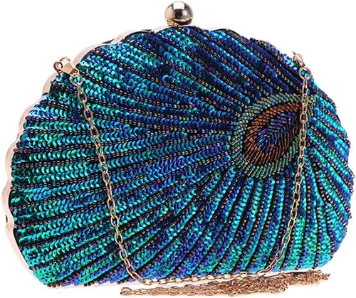 LIFEWISH Bolso de noche único con lentejuelas de lujo para mujer, para boda, novia, fiesta, graduación, bolso de mano (azul pavo real)
