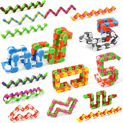 Miniatura 4 de Paquete de 92 juguetes para ansiedad de 24 eslabones con pistas locas a presión y clic, juguete de serpiente para recuerdos de fiesta, cadenas