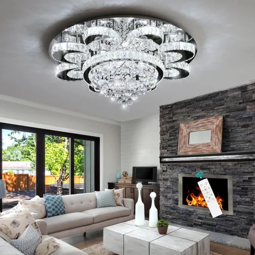 Miniatura 7 de HAIXIANG Candelabro moderno para sala de estar, lámpara de techo, lámpara de techo con control remoto, luces regulables, 32 pulgadas, luz de cristal