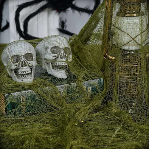 Miniatura 5 de ZYP 315 x 78.7 Tela espeluznante verde de Halloween, tela espeluznante decoraciones, tela espeluznante, tela de gasa espeluznante, decoración