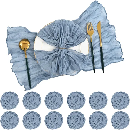 96 servilletas de gasa azul polvoriento, 20 x 20 pulgadas, servilletas de cena de lino rústico bohemio arrugadas para bodas, cenas, uso diario y