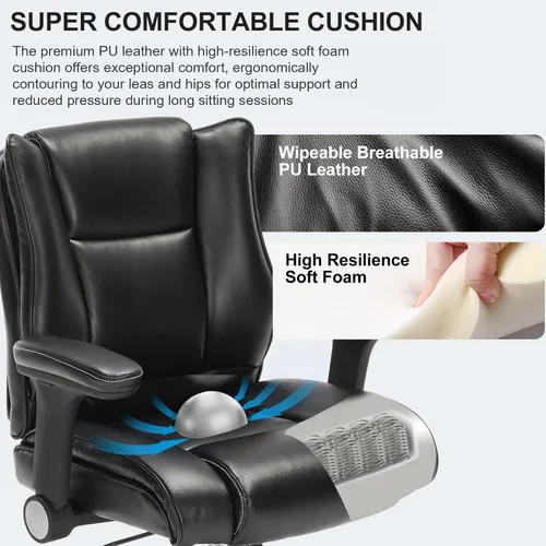 Miniatura 5 de Silla de dibujo de oficina, silla de escritorio alta con reposabrazos ajustables y reposapiés, silla de escritorio de piel sintética con cojín