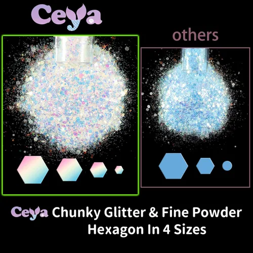 Miniatura 4 de Ceya Juego de purpurina que brilla en la oscuridad, 18 colores, 6.3 onzas/6.35 oz, mezcla de purpurina gruesa luminosa, copos de polvo fino