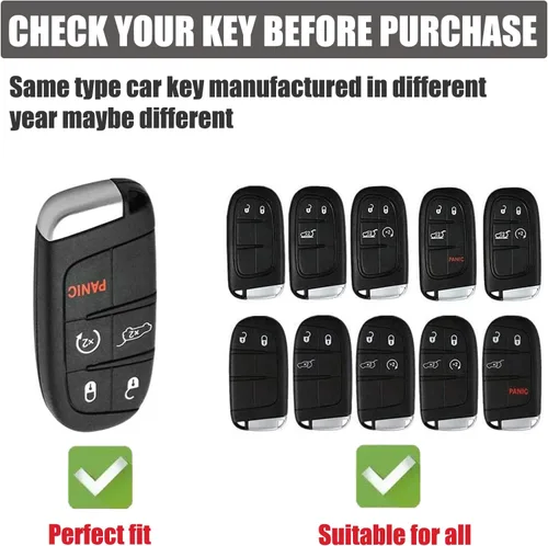 Miniatura 2 de Gematay Compatible con llavero de Jeep, funda para llave de automóvil para Grand Cherokee Renegade Wrangler, accesorios color negro