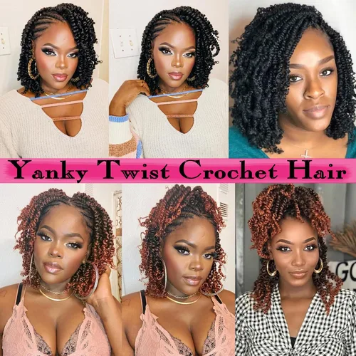Miniatura 6 de Unionbeauty - Paquete de 8 trenzas de ganchillo Yanky Twist de 6 pulgadas, 8 paquetes, color negro natural, micro Passion Twist, extensiones
