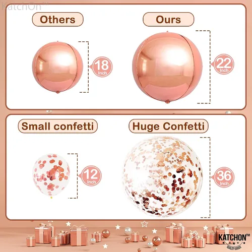 Miniatura 5 de KatchOn, Globos de oro rosa de 36 pulgadas con confeti, paquete de 21 Globos enormes para el día de la madre para decoraciones de fiesta de dulces