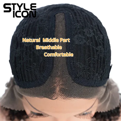 Miniatura 5 de Style Icon Pelucas de cabello humano, pelucas cortas y rizadas afro, pelucas afro esponjosas con parte en T, onda profunda, prearrancadas HD, encaje