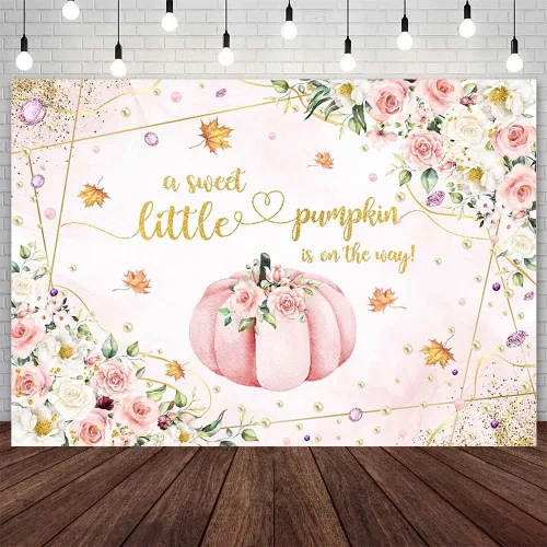 Miniatura 7 de AIBIIN Telón de fondo de calabaza para baby shower de 7 x 5 pies para niñas, calabaza rosa floral, baby shower, fondo de fotografía de otoño
