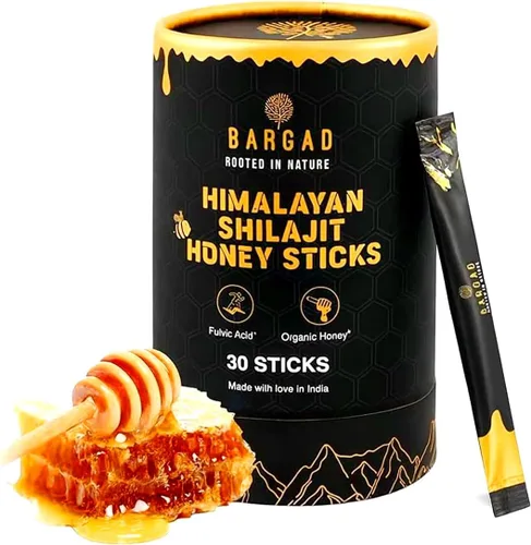 Bargad Barras de Miel Pura de Shilajit del Himalaya con Azafrán – 30 unidades | +75% de ácido fúlvico, +85 minerales traza | Aumento natural de