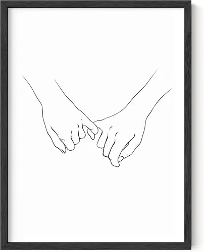 HAUS AND HUES Pinky Promise - Dibujos de línea de arte para pared, póster minimalista para parejas, decoración romántica, mano de Pinkies (marco