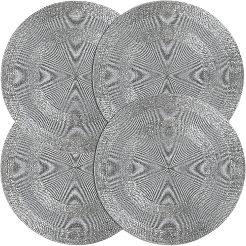 Miniatura 14 de 4 Piezas Manteles Individuales con Cuentas - Manteles de Mesa Redondos de Cuentas de Vidrio de 13 Pulgadas con Respaldo de Algodón - Elegantes