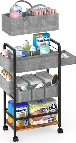 Miniatura 9 de LIDTOP Carrito de pañales 2 en 1 y carrito de pañales rodante de 3 niveles, carrito organizador de pañales con divisores, carrito móvil de metal
