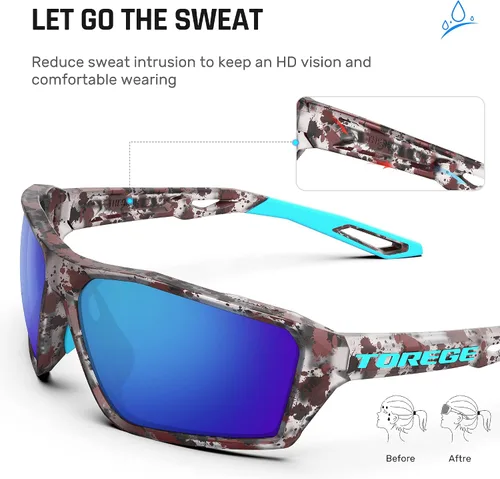 Miniatura 4 de TOREGE Lentes de sol deportivos polarizados para hombres y mujeres, para tiro, ciclismo, correr, golf, pesca, lentes duraderos TR36