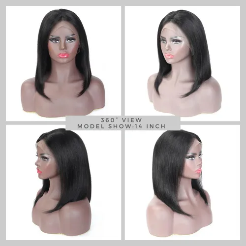 Miniatura 4 de ALHER Short Bob Wig Human Hair Small Cap Lace Front Wigs Straight, 13X4 Transparent Lace Frontal Wigs 180% Density for Women, Natural Color, Cap