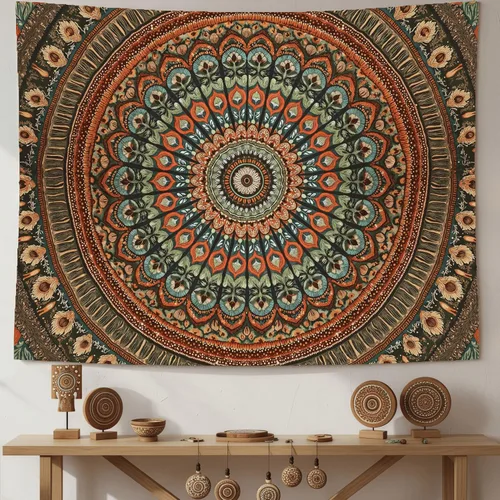 Miniatura 34 de Accnicc Tapiz bohemio con mandala floral para dormitorio, tapiz de pared con flores bohemias, pequeño, acuarela, azul, blanco, hippie, indio